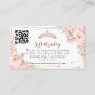 Carte D'accompagnement Registre cadeau Blush Floral Rose Gold Quinceanera