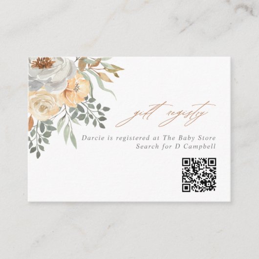 Carte D'accompagnement Registre cadeau de code QR floral Tan & Grey (Devant)
