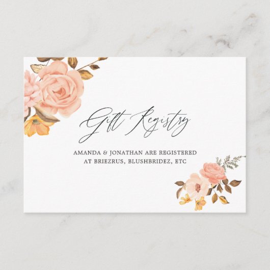 Carte D'accompagnement Registre cadeau de mariage rose et or Floral (Devant)