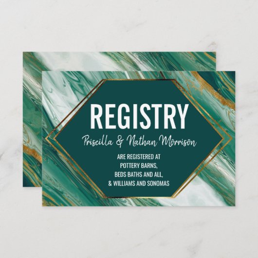Carte D'accompagnement Registre cadeau Emerald Gold Abstrait Agate Marble (Devant / Derrière)