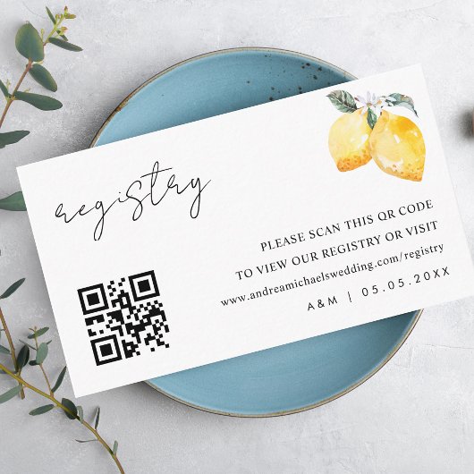Carte D'accompagnement Registre Cadeau Mariage Citrons Qr Code Italien