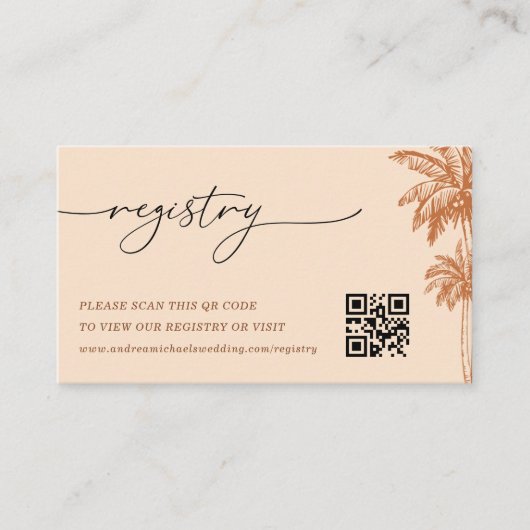 Carte D'accompagnement Registre cadeau Mariage de code QR de palmier en t (Devant)