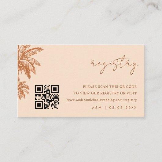 Carte D'accompagnement Registre Cadeau Mariage de code Qr de palmier en t (Devant)