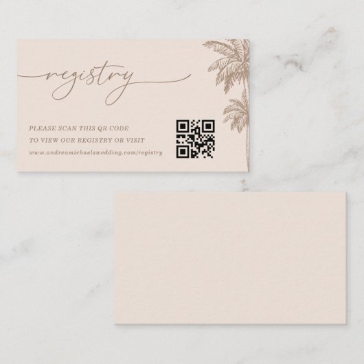 Carte D'accompagnement Registre cadeau Mariage de code QR Palm Tree (Devant / Derrière)