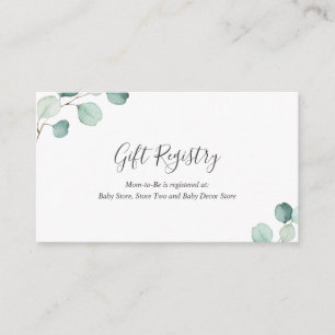 Carte D'accompagnement Registre Cadeau Vert Eucalyptus Baby shower