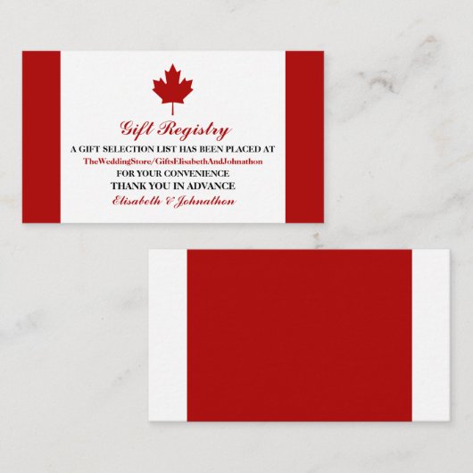 Carte D'accompagnement Registre canadien des cadeaux de Mariages de drape (Devant / Derrière)