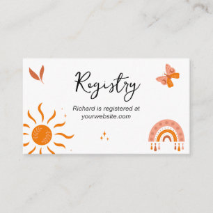 Carte D'accompagnement Registre de Baby shower Sun Rainbow Boho Baby Cute