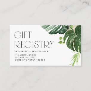 Carte D'accompagnement Registre de Baby Shower Tropical Monstera Aquarell