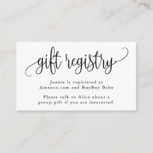 Carte D'accompagnement Registre de cadeaux de calligraphie noir et blanc
