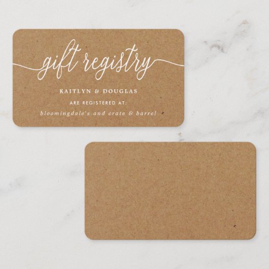 Carte D'accompagnement Registre de cadeaux de Rustic Kraft Script (Devant / Derrière)