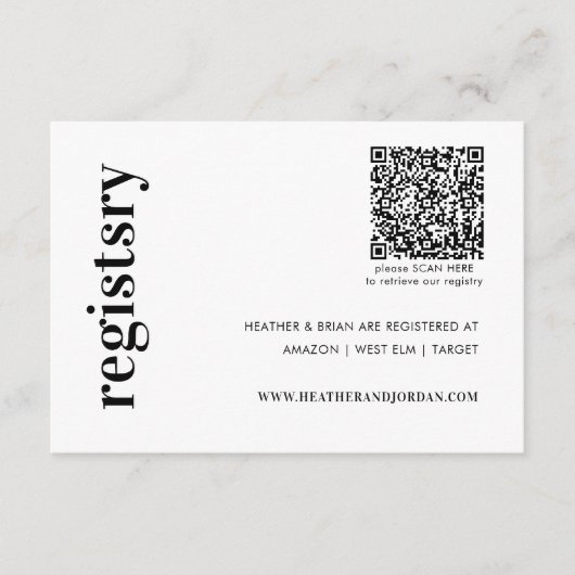 Carte D'accompagnement Registre de cadeaux Mariage de code QR (Devant)