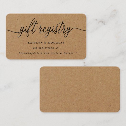 Carte D'accompagnement Registre de cadeaux Rustic Kraft Script (Devant / Derrière)