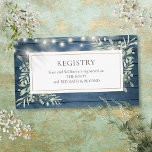 Carte D'accompagnement Registre de cadeaux Wedding shower Rustic String L<br><div class="desc">Doté de jolies lampes à cordes et de délicats feuilles de verdure aquarelle sur un arrière - plan en bois bleu rustique,  cette carte chic de boîtier wedding shower botanique peut être personnalisée avec vos informations spéciales événement. Conçu par Thisisnotme©</div>