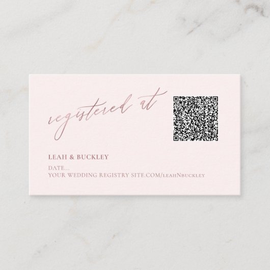 Carte D'accompagnement Registre de code QR ArtsApp Faux Rose Gold Script (Devant)