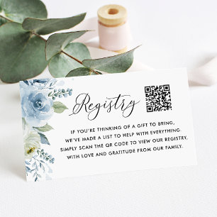 Carte D'accompagnement Registre de code QR bébé Fleurs Bleues et Blanches