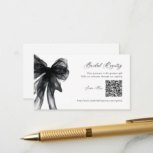 Carte D'accompagnement Registre de code QR de mariage avec ruban noir mod (Devant/Arrière en situation)