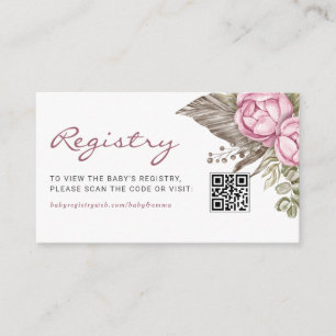 Carte D'accompagnement Registre de code QR pour bébé Fleurs roses aquarel