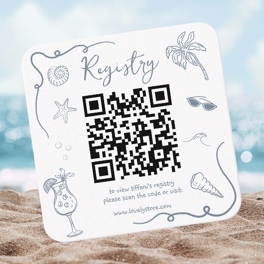 Carte D'accompagnement Registre de Mariage avec Code QR Doodle de Plage