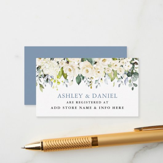 Carte D'accompagnement Registre de Mariage bleu blanc floral (Devant/Arrière en situation)
