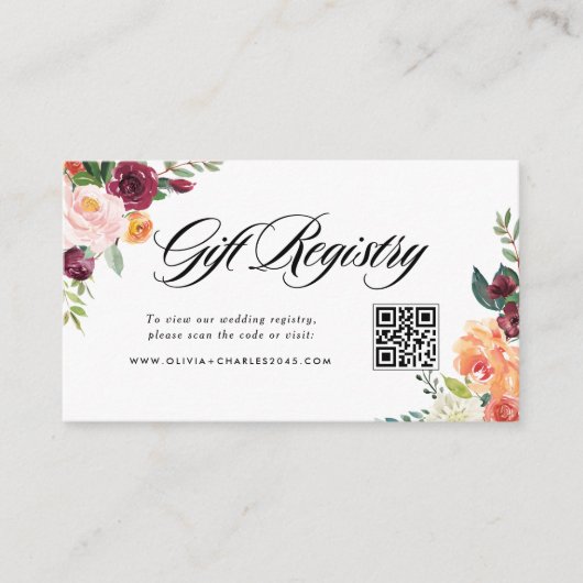 Carte D'accompagnement Registre de mariage de Fleurs d'automne Code QR (Devant)