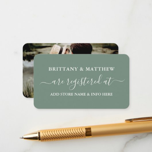 Carte D'accompagnement Registre de mariage en calligraphie Photo Vert Sau (Devant/Arrière en situation)