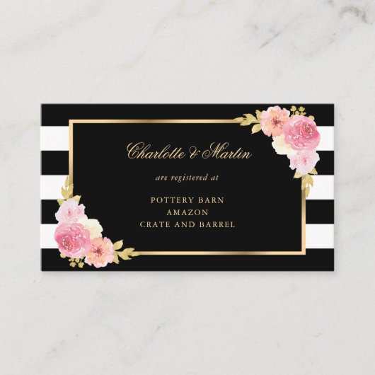 Carte D'accompagnement Registre de mariage floral rose Blush Gold Black (Devant)