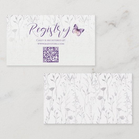 Carte D'accompagnement Registre des Baby showers de papillons Fleurs sauv (Devant / Derrière)