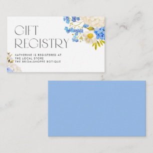 Carte D'accompagnement Registre des Baby showers d'hydrangées bleu et bla
