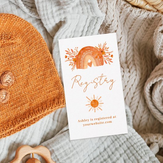 Carte D'accompagnement Registre des baby showers oranges fleuris de Boho
