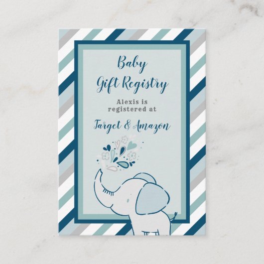 Carte D'accompagnement Registre des cadeaux de Baby shower d'éléphants de (Devant)