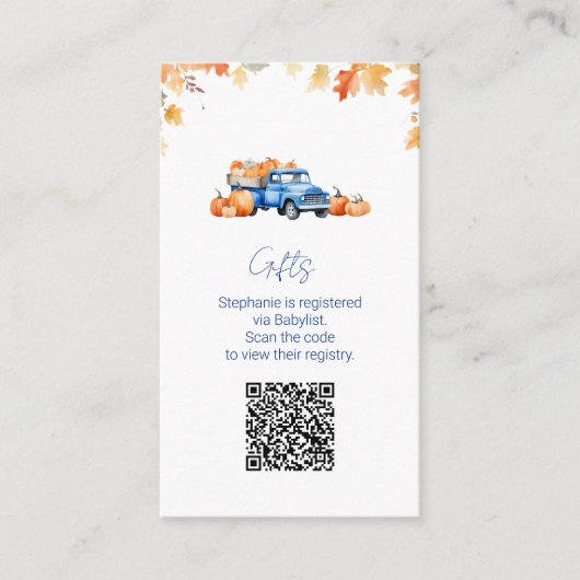 Carte D'accompagnement Registre des cadeaux QR Code Camion bleu Petit Cit (Devant)