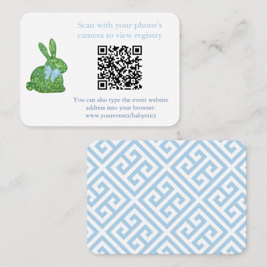 Carte D'accompagnement Registre du Baby shower de code QR du lapin opiacé (Devant / Derrière)