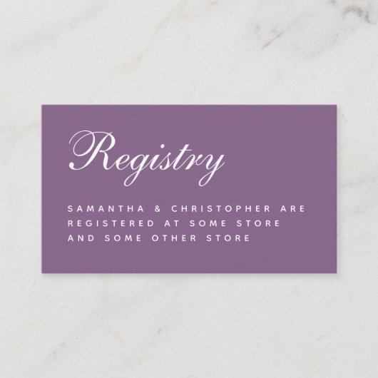 Carte D'accompagnement Registre mariage Dusty Purple Script simple (Devant)