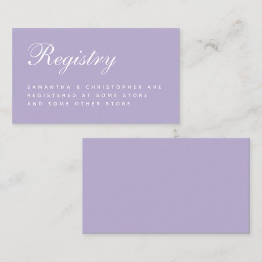 Carte D'accompagnement Registre Mariage Lavender Simple Script Purple (Devant / Derrière)
