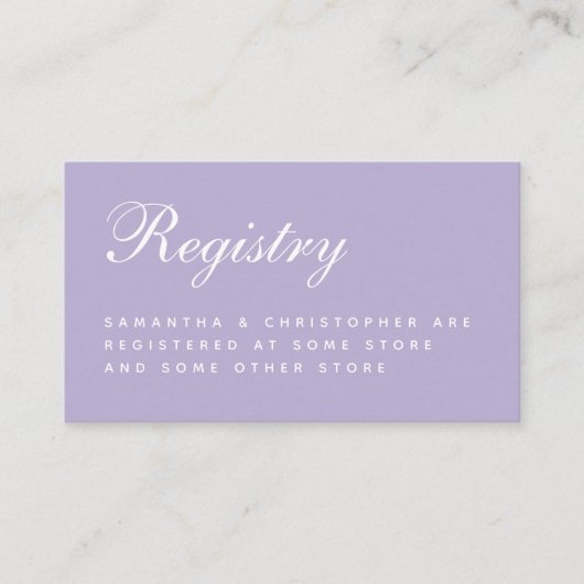 Carte D'accompagnement Registre Mariage Lavender Simple Script Purple (Devant)