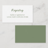 Carte D'accompagnement Registre vert de baby shower minimal (Devant / Derrière)