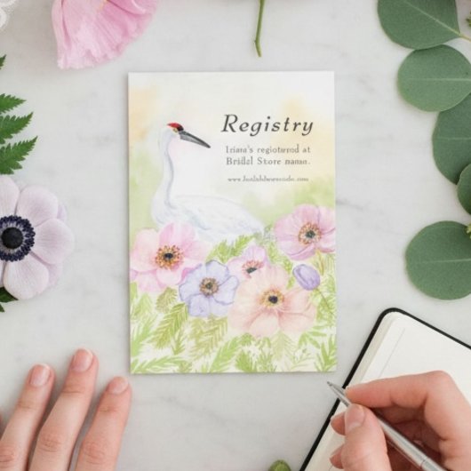 Carte D'accompagnement Registry Bridal Shower Whooping Crane Anemones 