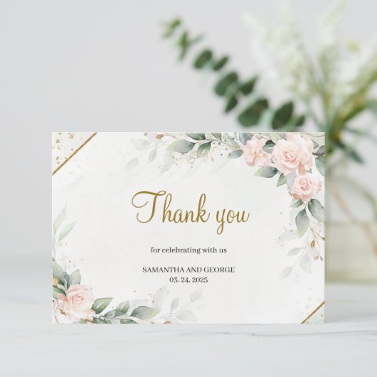 Carte D'accompagnement Remerciement floral doré et verdure d'eucalyptus r (Debout devant)