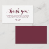 Carte D'accompagnement Remerciements de mariage, écriture moderne burgund (Devant / Derrière)