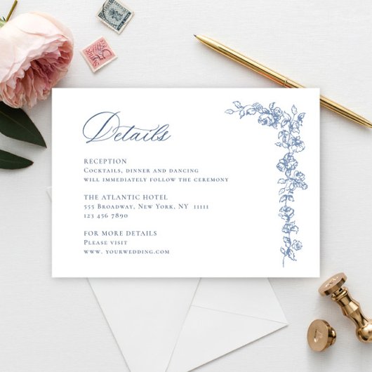 Carte D'accompagnement Renaissance Ornate Dusty Blue Détails du Mariage