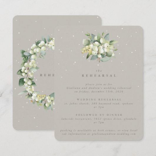 Carte D'accompagnement Répétition Mariage Greige Snowberry+Eucalyptus (Devant / Derrière)