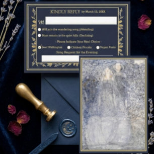 Carte D'accompagnement Réponse au mariage éthérée Navy vintage Art nouvea