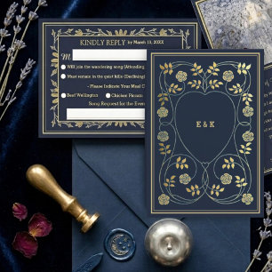 Carte D'accompagnement Réponse au mariage vintage Navy Art Nouveau éthéré