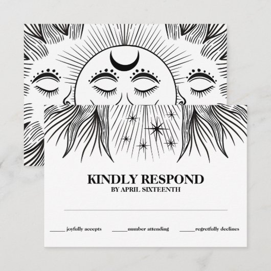 Carte D'accompagnement Réponse Céleste Soleil Lune Étoiles Bohème Main Fe (Devant / Derrière)