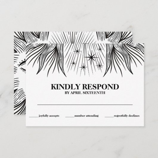 Carte D'accompagnement Réponse Cérémonie de Liaison Main Boho Soleil Lune (Devant / Derrière)