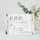 Carte D'accompagnement Réponse de mariage abstrait bleu crème de plage (Debout devant)
