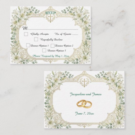 Carte D'accompagnement Réponse de mariage aux lys blancs (Devant / Derrière)