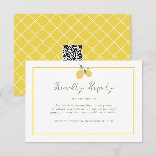 Carte D'accompagnement Réponse de mariage avec code QR Minimal Lemon Amal (Devant / Derrière)