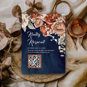 Carte D'accompagnement Réponse de mariage Code QR Bleu Marine Floral Terr