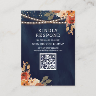 Carte D'accompagnement Réponse de mariage code QR bleu marine florale en